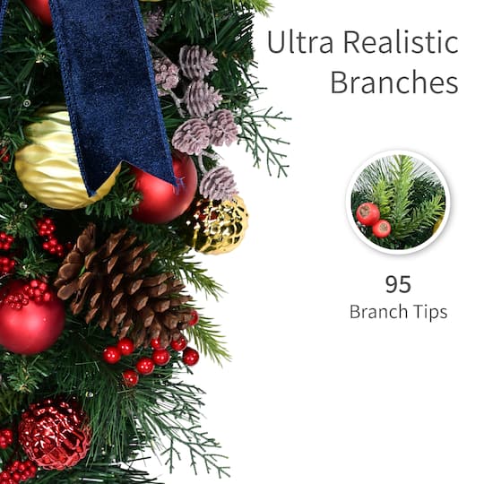 Puleo International 28" Pre-Lit Ornaments & Pinecones Artificial Teardrop Swag